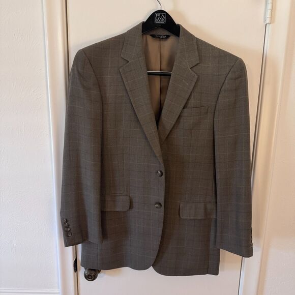 Jos A. Bank Brown Plaid Men's 38R Silk Wool Double Button Sports Coat - Picture 2 of 7